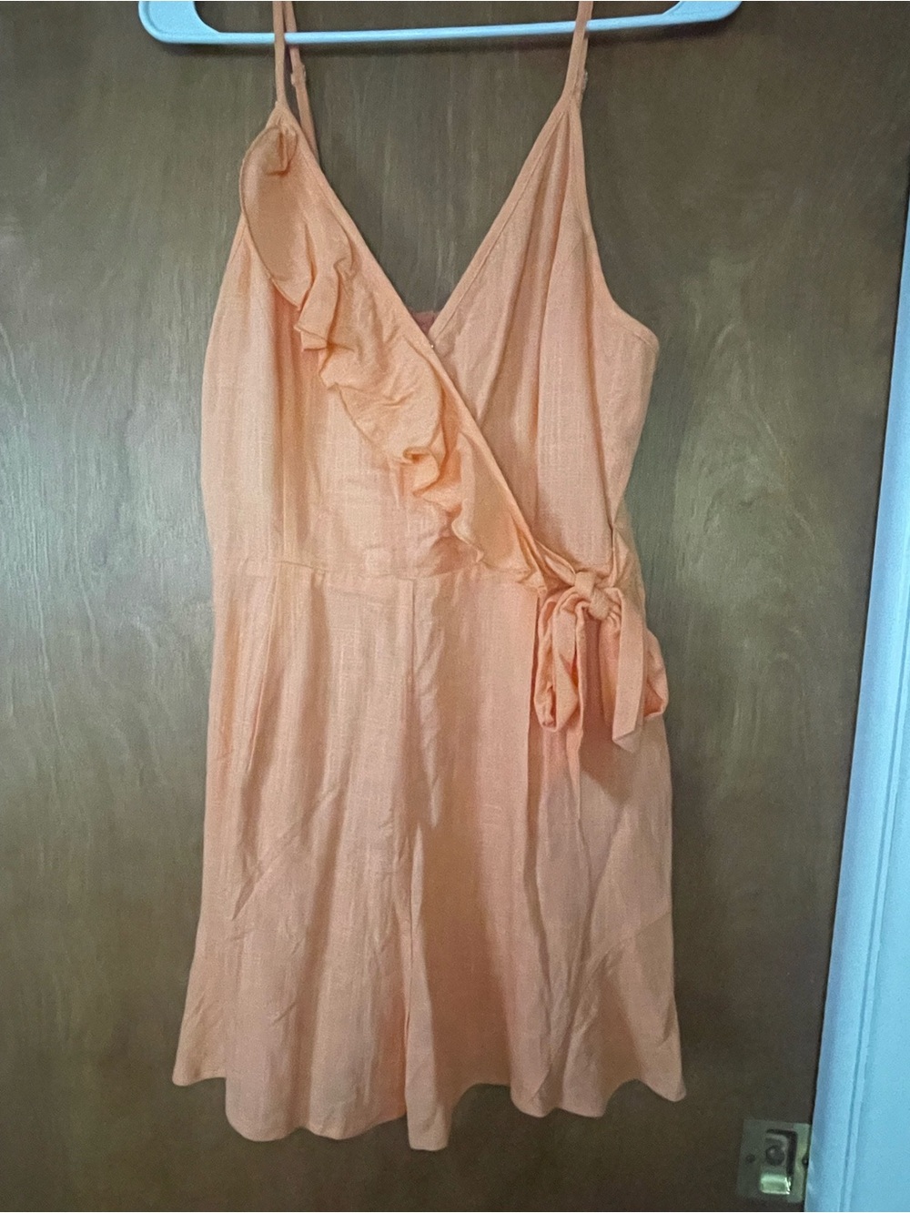 Pink Lily Peach Ruffle Wrap Mini Dress